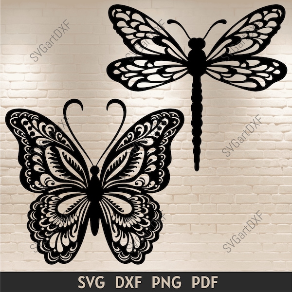 Dragonfly Svg, Butterfly Svg, Cut files for Cricut, paper cut files, dxf for laser cut, Silhouette butterfly, Dragonfly Png, Sublimation