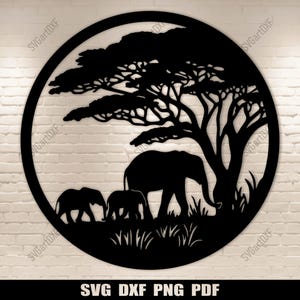 Cena de elefante Svg, Cricut e Silhouette Projetcs, Dxf para CNC, arquivos de corte a laser, arte de sublimação, decoração de parede DIY