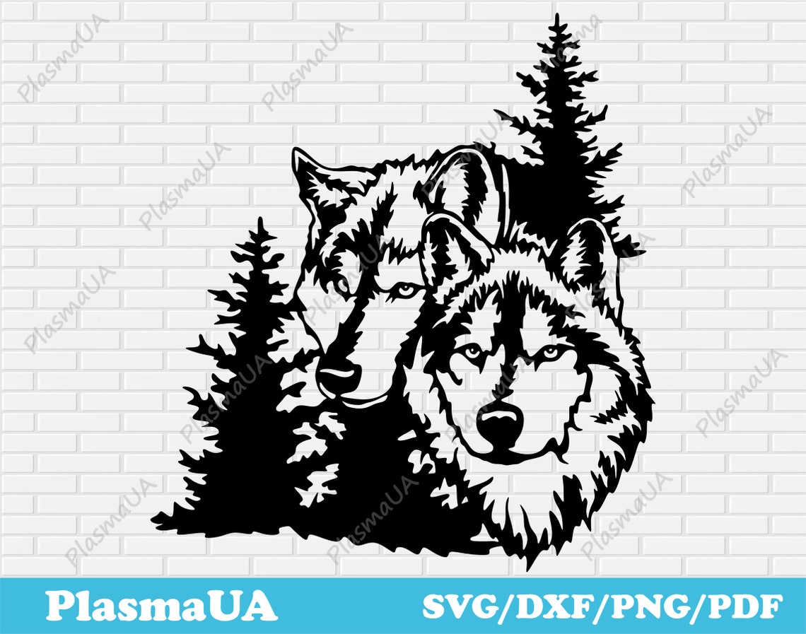 Wildlife Wolves Svg, Forest Scene Dxf for Laser, CNC Plasma Cutting ...