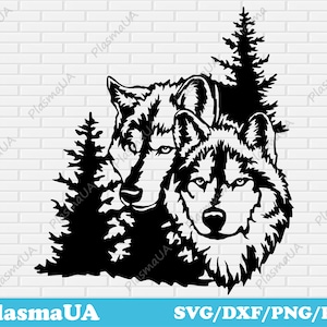 Wildlife Wolves Svg, Forest Scene Dxf for Laser, CNC Plasma Cutting Files, Vector Design for Cricut, Downloadable Art, Wall metal Decor DIY
