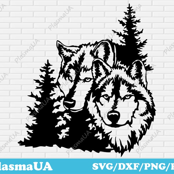 Wolves svg, forest scene dxf for laser cut, dxf cnc files for plasma, download cutting files, dxf art design, vector for laser