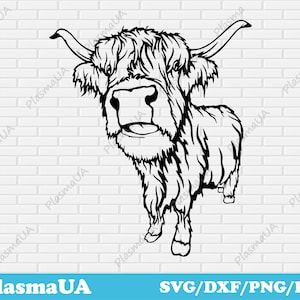 Highland Cow svg file, bull svg file, laser cut art files, dxf for cnc router, farm animal dxf files, svg for shirts, animals fase svg