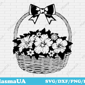 フラワーバスケットSVG、DXF、PNG：クリカット、シルエット、昇華、レーザーに最適