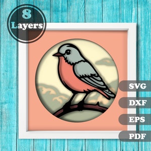 Oiseau en couches SVG 3D : modèle de boîte d'ombre pour Cricut et Silhouette