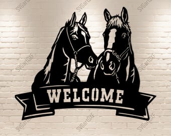 Welcome Horse SVG DXF for CNC Laser Plasma | Farm Ranch Horse Sign Cut File | Cricut Silhouette Metal Wall Art