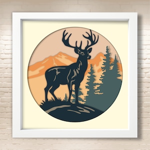 Plantilla SVG 3D Deer Shadow Box - Diseño de artesanía en capas - Archivos de corte Cricut - SVG multicapa para 3D Shadow Box - Shadow Box Craft