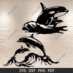 Dolfijnen Svg, Orka's svg, Cut bestanden voor Cricut, Dxf voor Laser cut, Silhouette gesneden bestanden, CNC-bestanden voor Plasma cut, png voor sublimatie