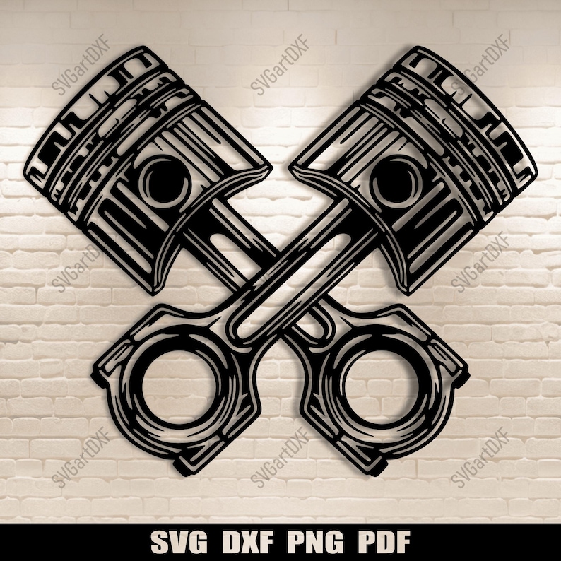 Engine Piston SVG Vector, DXF for CNC Laser Engraving, Silhouette & Vinyl Cutting