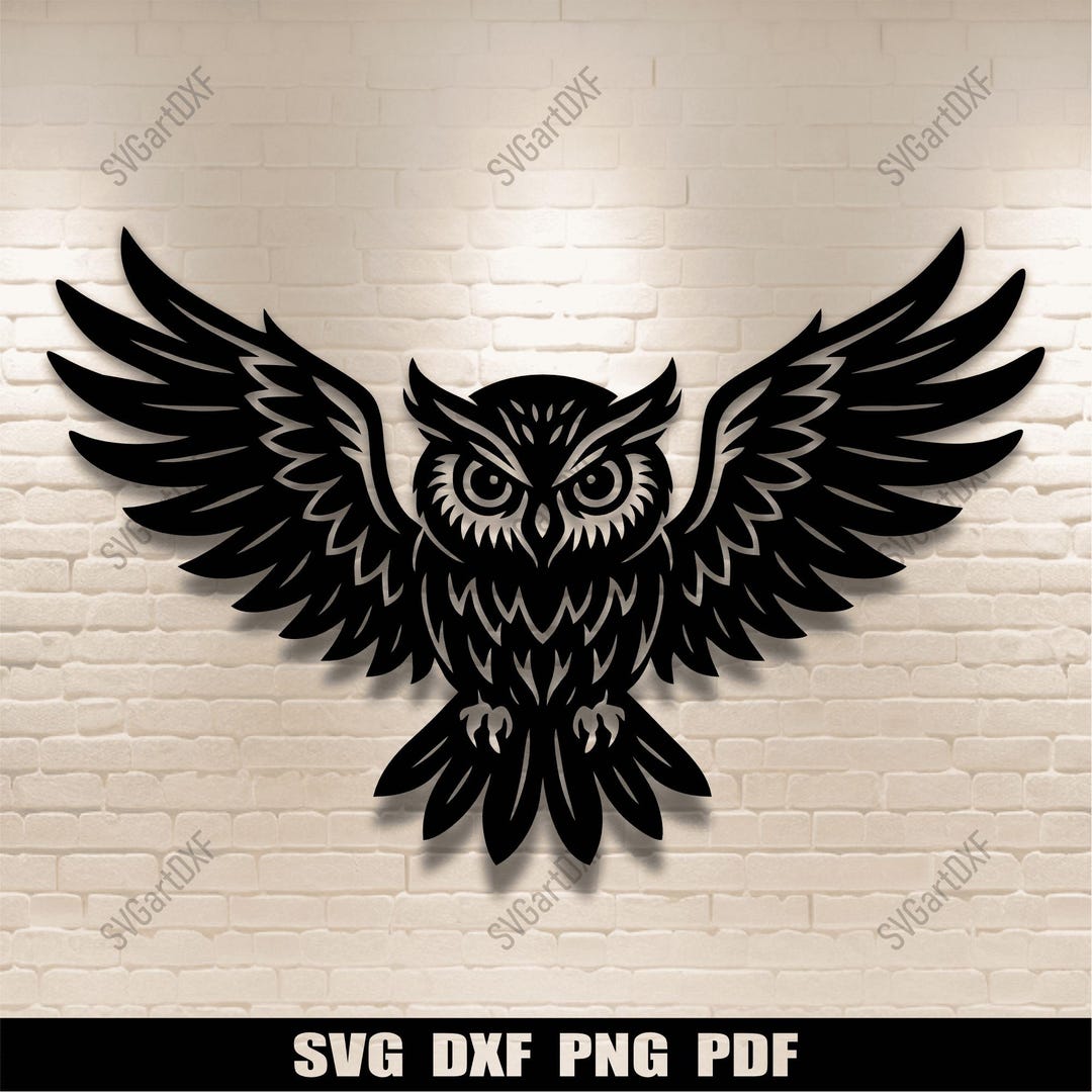 翼を広げたフクロウのSVG DXF – CNC、レーザーカット、Cricut