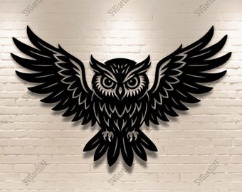 Owl with Spread Wings Svg Dxf – Wild bird silhouette for CNC, laser cutting, Cricut, Glowforge, and metal or wood wall art