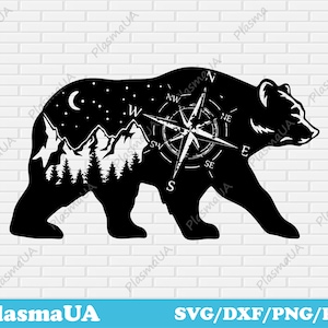 Bären svg für Cricut & Silhouette, wilde Bären und Berge dxf für cnc Laser-Metallschneiden, Holzkunst graviert, Sublimationsdesign