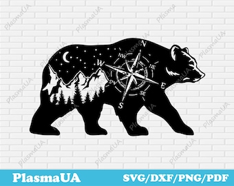 Bären svg für Cricut & Silhouette, wilde Bären und Berge dxf für cnc Laser-Metallschneiden, Holzkunst graviert, Sublimationsdesign