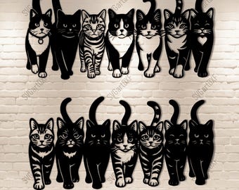 Walking Cats SVG DXF, Cut files for CNC Laser, Cricut, Silhouette, T-shirt Sublimation design