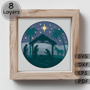 3D Nativity Scene Layered Svg for Cricut, Glowforge, Multilayer Christmas Light Box, Shadow Box Template, DIY Papercraft Design