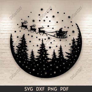 Fichiers coupés Santa Svg, Svg scène de Noël pour Cricut, conception de t-shirt, art vectoriel par sublimation, hiver forêt Svg, Dxf pour la gravure