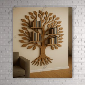 Tree Bookshelf SVG DXF Files for Laser Cut | Wall Mounted Tree Shelf Design | 6mm 1/4" Plywood Digital Download