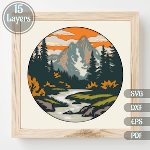Mountains 3D Shadow Box Svg files, 3D Nature Layered Templates Svg for Cricut, Silhouette Dxf, Papercut Svg art, Shadow Box diy, Pdf