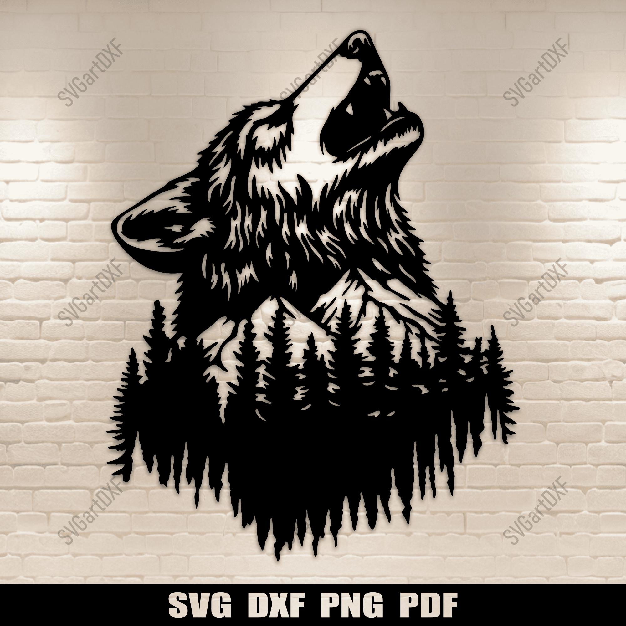 Howling Wolf Dxf Svg Pdf – Wolf With Mountain and Forest Scene for CNC ...