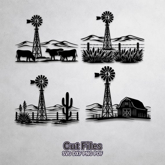 Western Windmill SVG, Ranch DXF Files, Farm Laser Cut Design, Barn Cattle CNC Plasma Metal Wall Art