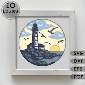 3D Leuchtturm Schattenbox, geschichtet SVG für Cricut, DXF für Laser Cut, Wohnkultur DIY, Papierschnitt Vorlage, einzigartiges Geschenk, Sofort Download