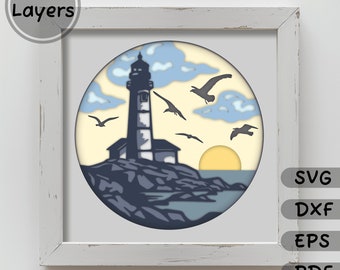 3D Lighthouse Shadow Box, Layered SVG for Cricut, DXF for Laser Cut, Home Decor DIY, Papercut Template, Unique Gift, Instant Download