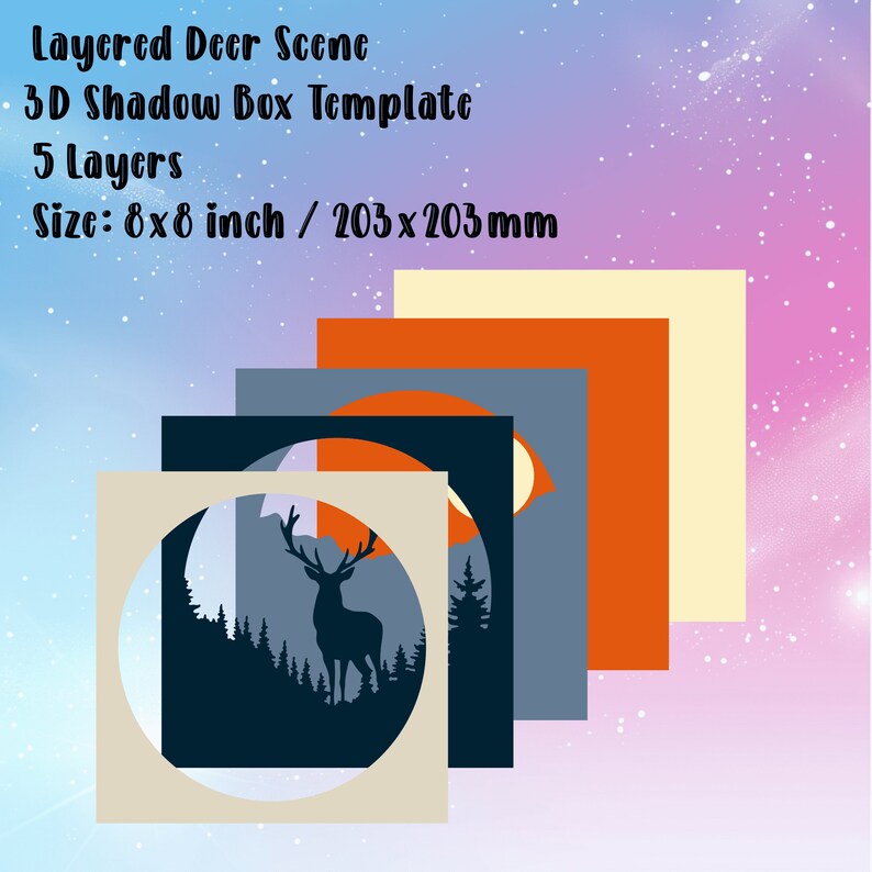 3D Deer Multilayer Svg, Cutting files, 3D Shadow Box Crafts, CNC files, Light box Template Svg for Cricut, Deer dxf for laser cut