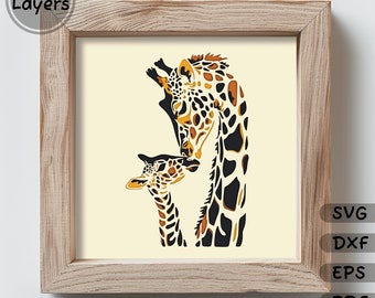 3D Mom and Baby Giraffe Layered Svg, Shadow Box Template, Cricut Silhouette Svg, Laser Cut Dxf, Home Decor Diy, Multilayer Papercut Art