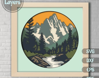 Svg en couches 3D, boîte d'ombre de la nature 3D, fichiers de découpe pour Cricut, modèles de papier découpé, svg multicouche, art mural 3D, dxf pour découpe laser