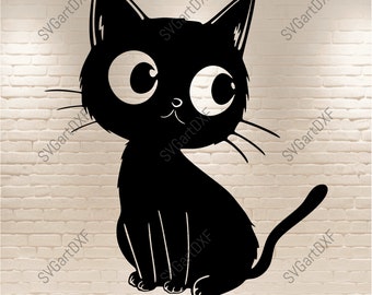 Lindo gato Svg para Cricut, Silhouette, diseño de sublimación para camisetas, gato anime Svg, Dxf para corte por láser, plantilla de calcomanía de papel cortado