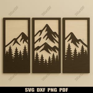 Mountain Forest Wall Panel SVG DXF | 3 Parts Nature Scene Laser Cut Files for CNC, Glowforge, Cricut | Rustic Wood Art | Digital Download