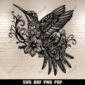 Beija-flor floral SVG, arquivos de corte para Cricut, DXF para corte a laser, design de moletom, clipart de pássaro e flor, download digital