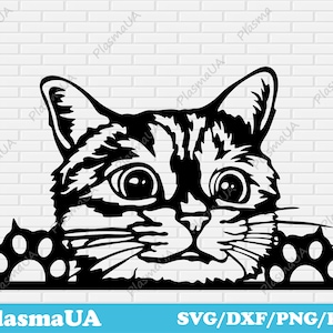 Peeking cat svg cut files for cricut, craft svg files, cat svg silhouette, pets portrait dxf for laser cut, cnc plasma files, cricut images