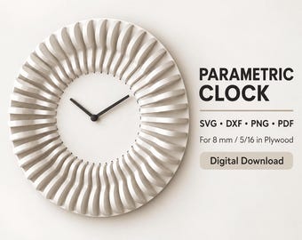 Parametric Clock SVG DXF, Laser Cut Wall Clock, 8mm Plywood CNC File