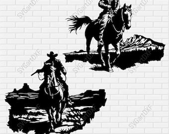 Cowboy a cavallo in formato SVG, Cowboys SVG, cowboy dxf per laser, cowboy per cricut, clipart cowboy, dxf per il taglio di vinile, dxf per plasma