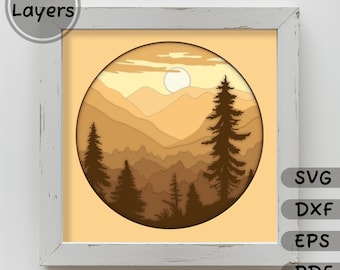 Layered Mountains 3D Shadow Box SVG for Cricut, Papercut Template, Dxf for Laser cut plywood, Eps Files, Cardstock Art, Instant Download