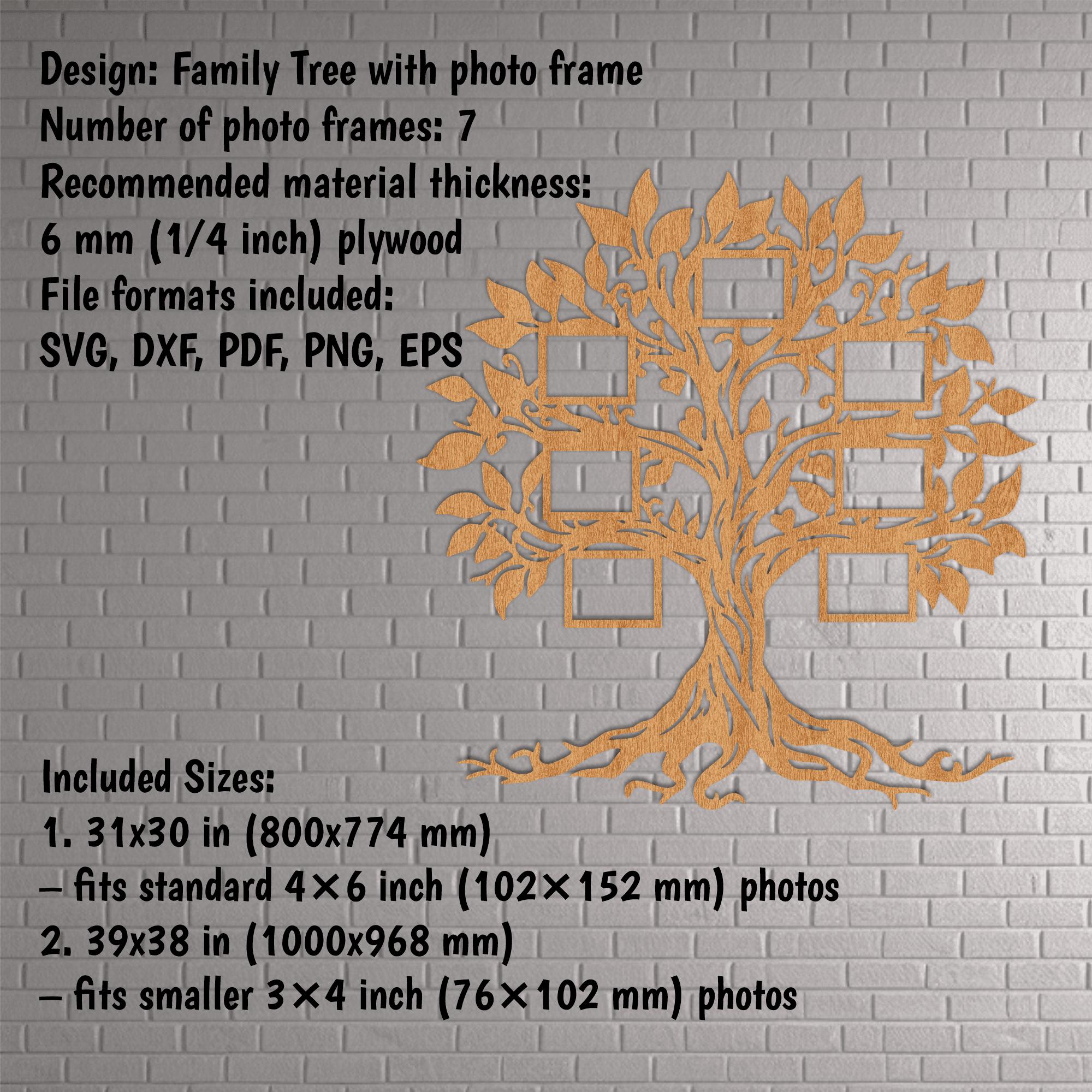 Family Tree Photo Frame Dxf, Laser Cut File, Svg Files for Cutting, 7 ...