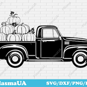 camionnette vintage svg, fichier svg de scène d'automne, fichiers coupés cricut, svg d'automne, fichier svg d'automne, vecteur de citrouilles, voiture rétro, dxf pour la coupe au laser
