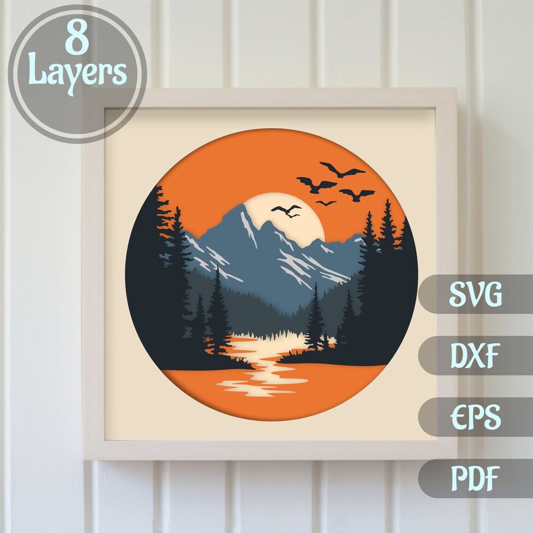 3D Mountains Layered SVG - Layered 3D Shadow Box SVG Files - DIY Craft ...