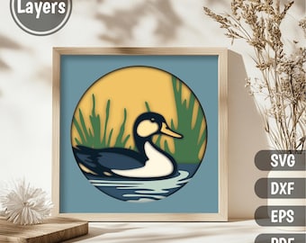 Layered Duck Scene Svg, 3D Shadow Box Template, Cut files for Cricut, Dxf for CNC, Multilayer Design