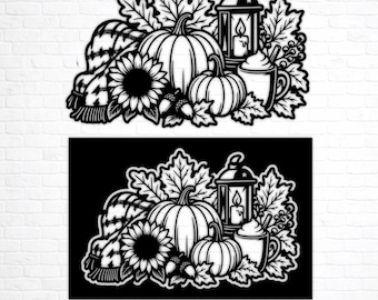 Fall Pumpkin SVG, Autumn Decor, Pumpkin Lantern Sunflower, DXF Laser Cut File, Thanksgiving Cricut design