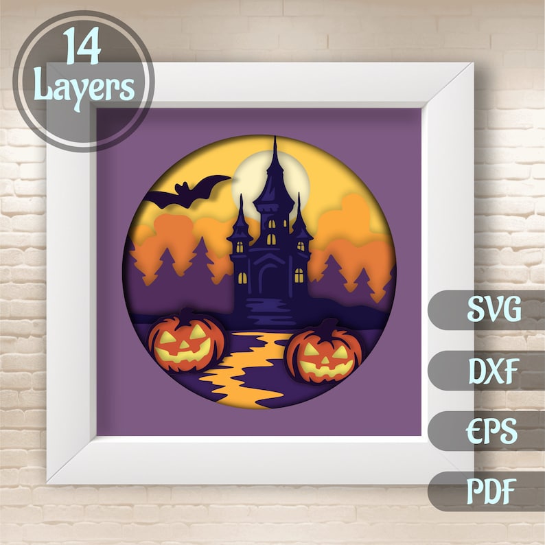 3D Halloween Scene Shadow Box, Layered Svg Cut Files, Shadow Box ...