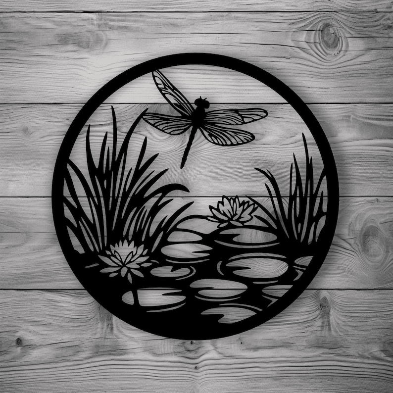Dragonfly Scene Design – DXF for CNC, SVG for Cricut & Laser Engraving