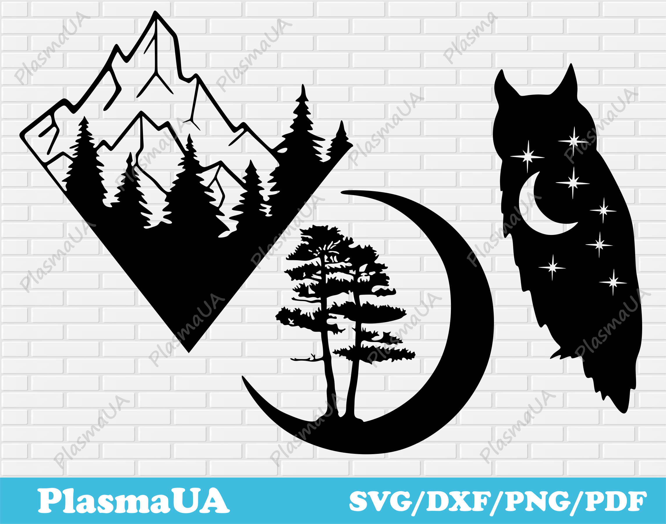 Mountains svg, owl svg, nature svg, printable files, files for wall decor, png image file, digital s