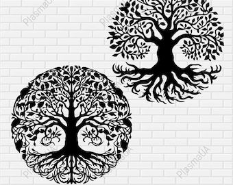 Tree of life dxf files, round tree of life wall decor Svg, dxf files for plasma, tree wall art svg, tree illustration svg, tree for laser