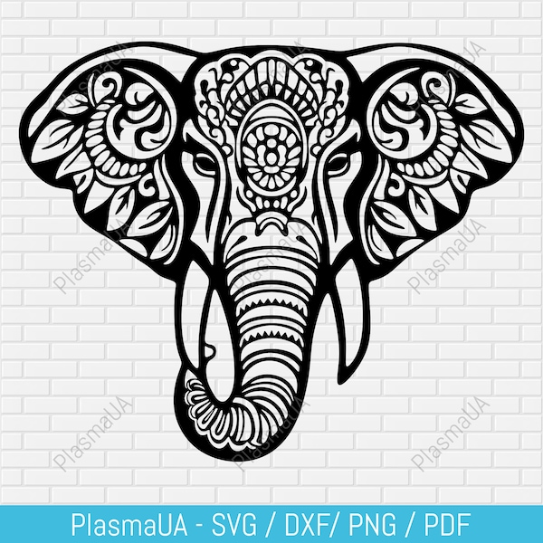 Elephant Mandala svg, laser cut mandala dxf, elephant stencil dxf, elephant art svg, dxf for cnc plasma, sublimation design svg, dxf file