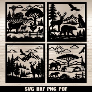 CNC-natuurpanelen, boerderijtafereel, dieren in het wild snijden-bestanden, dxf-bestanden voor lasergesneden, svg voor de Cricut & silhouet, digitale download