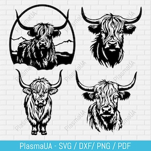 Vaches Highland SVG pour Cricut, bovins Highland coupe des fichiers dxf pour Cnc Laser Plasma, vaches en sublimation, sticker animaux de la ferme découpé dans du papier