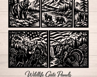 Wildlife Gate SVG DXF, Bear Deer Turkey Metal Gate CNC Files, American Flag Plasma Laser Cut Designs
