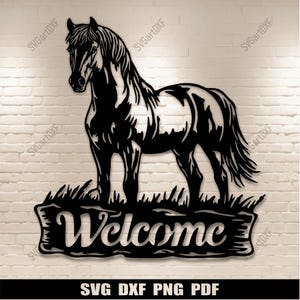 Welcome Horse Dxf pour projets CNC, laser et plasma, conception de découpe de métal, décoration de ferme à faire soi-même