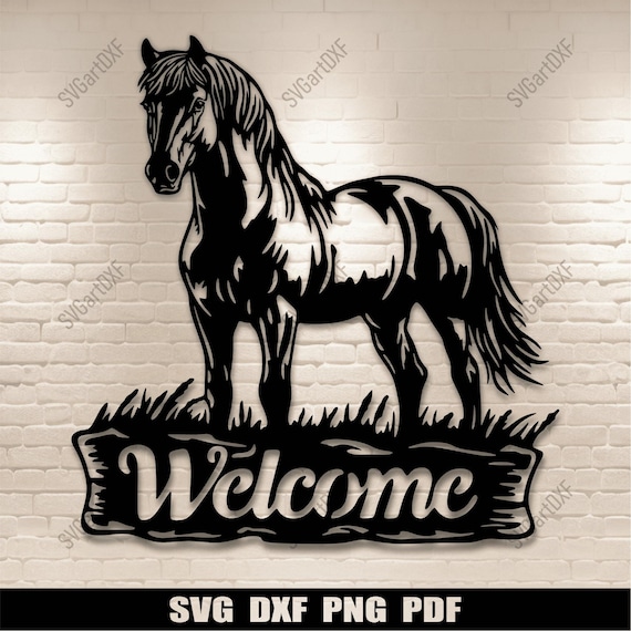 Welcome Horse Dxf for CNC, Laser and Plasma Projects, Metal cutting design, DIY Farm decor